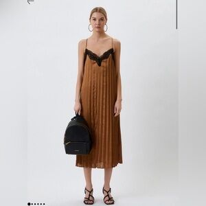 LIU JO Camel Women's Midi Dress pleated chocolate brown size  4